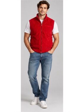 Vtg Bonkers of London Red Quilt Vest Sz L Insulated Plaid Lined Mock Neck Puffer